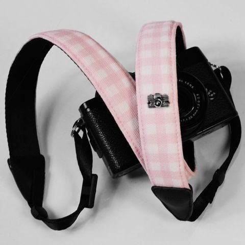  Dây đeo máy ảnh - Caro Hồng dễ thương - Dành cho máy Fuji, Canon, Nikon, Leica, Olympus.. - Camera strap - MadebyCammix 
