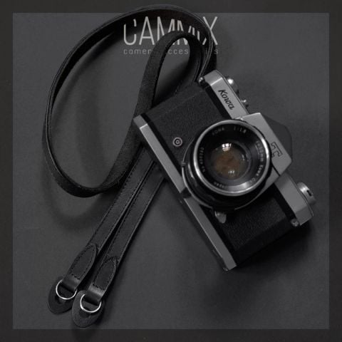  Dây đeo máy ảnh da thật Minimal Leather Strap - Màu đen - By Cammix - Dành cho máy Fuji, Nikon, Canon, Olymlus.... 