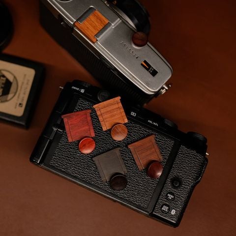  Bộ nút shutter button và hotshoe cover (gài flash) bằng gỗ thật dành cho máy Fujifilm 