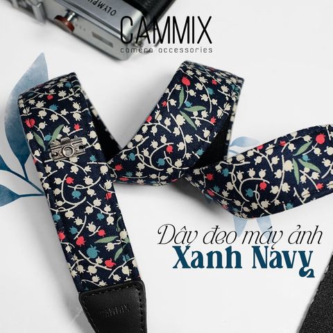  [CAMMIX] Dây đeo máy ảnh dành cho máy Fuji, Canon, Nikon, Sony.. - Camera Strap - MadebyCammix - Xanh Navy - Hoa 