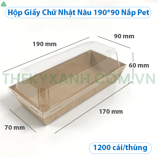  Hộp Giấy Kraft Chữ Nhật Nâu Nắp Nhựa PET - 190 * 90 