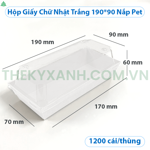  Hộp Giấy Chữ Nhật Trắng Nắp Nhựa PET - 190 * 90 