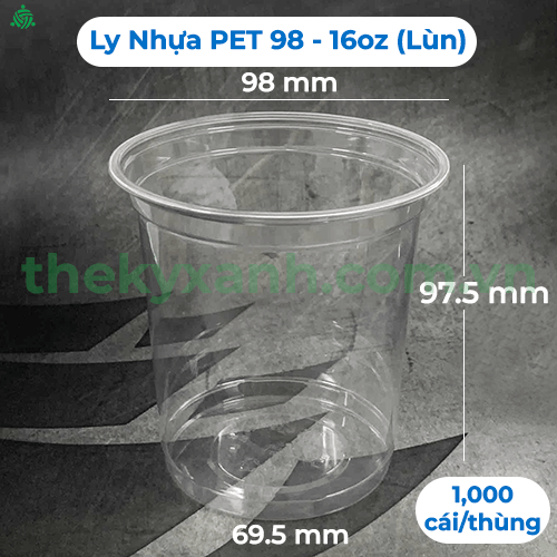  PET 98 - 16/18oz LÙN (470ml/530ml) - Ly Nhựa Cafe, Trà Sữa, Sinh Tố, Nước Ép, Rau Má 