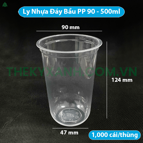  Ly Nhựa Đáy Bầu PP 90 - 500ml, Nắp Tim  Đựng Trà Sữa, Sinh Tố, Nước Ép, Rau Má 