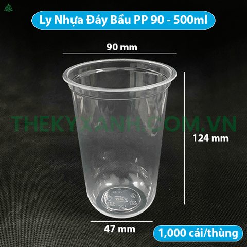 Ly Nhựa Đáy Bầu PP 90 - 500ml, Nắp Tim  Đựng Trà Sữa, Sinh Tố, Nước Ép, Rau Má