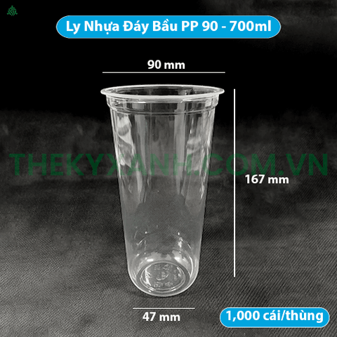 Ly Nhựa Đáy Bầu PP 90 - 700ml, Nắp Tim  Đựng Trà Sữa, Sinh Tố, Nước Ép, Rau Má