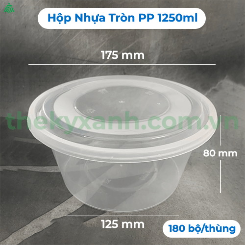  Hộp Nhựa PP Tròn 1250ml + Nắp - Tô Nhựa PP Trong Đựng Canh, Súp, Mì, Bún, Hủ Tíu, Phở,... 
