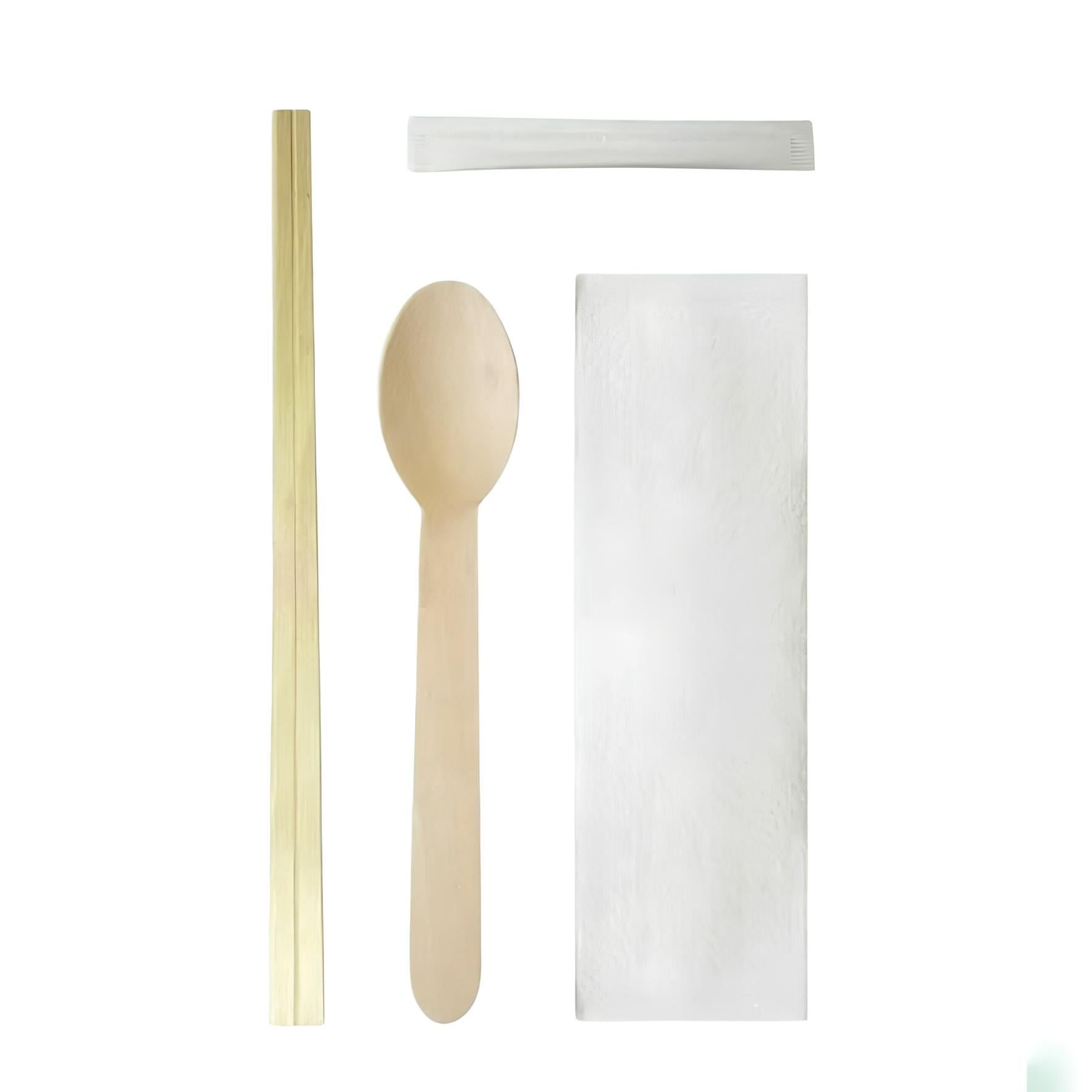  Combo Đũa Muỗng Tăm gỗ kèm Khăn giấy (Bọc giấy) 