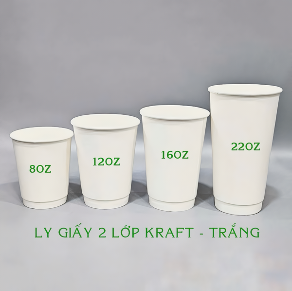  Ly Giấy 2 Lớp Trắng 22oz - 640ml; Ly Giấy Đựng Cafe 