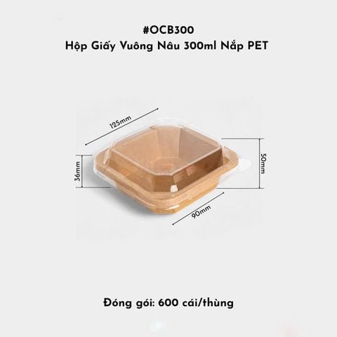 Hộp Giấy Vuông Nâu OCB300 300ml Nắp PET