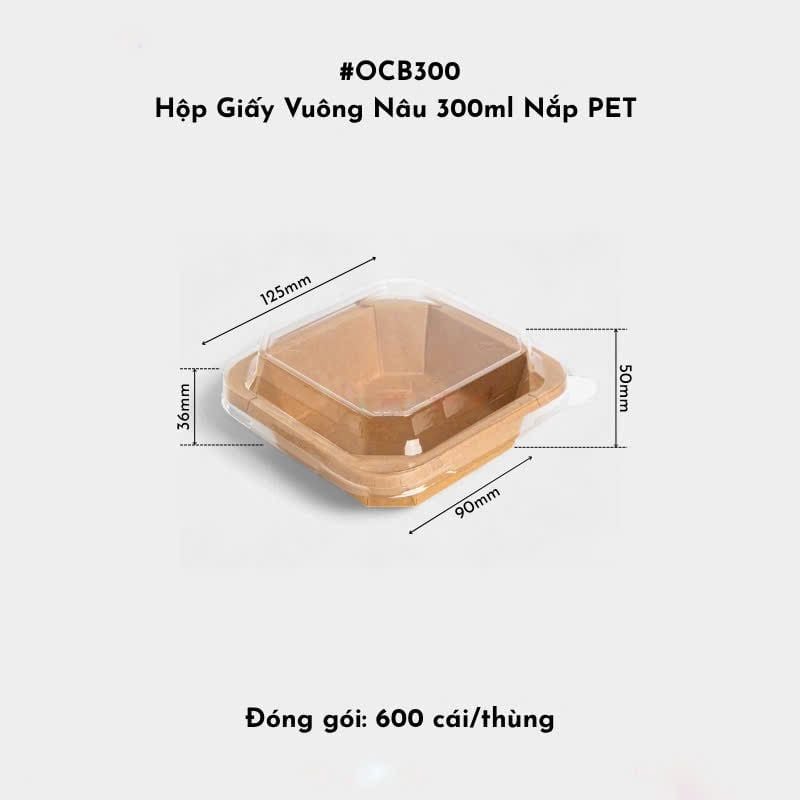  Hộp Giấy Vuông Nâu OCB300 300ml Nắp PET 