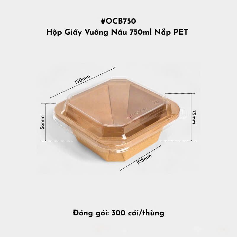  Hộp Giấy Vuông Nâu OCB750 750ml Nắp PET 