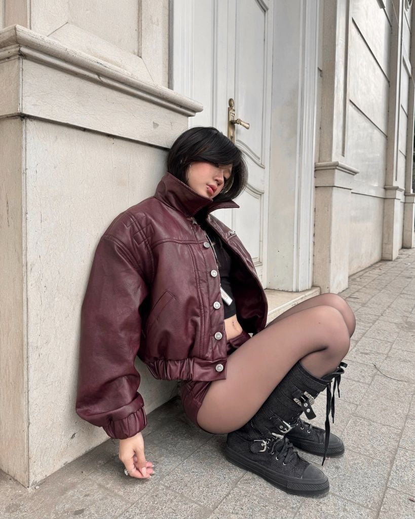  TSUN Lexon Leather Effect Jacket Red Wine - Áo Khoác Hiệu Ứng Da Lexon Đỏ Rượu 