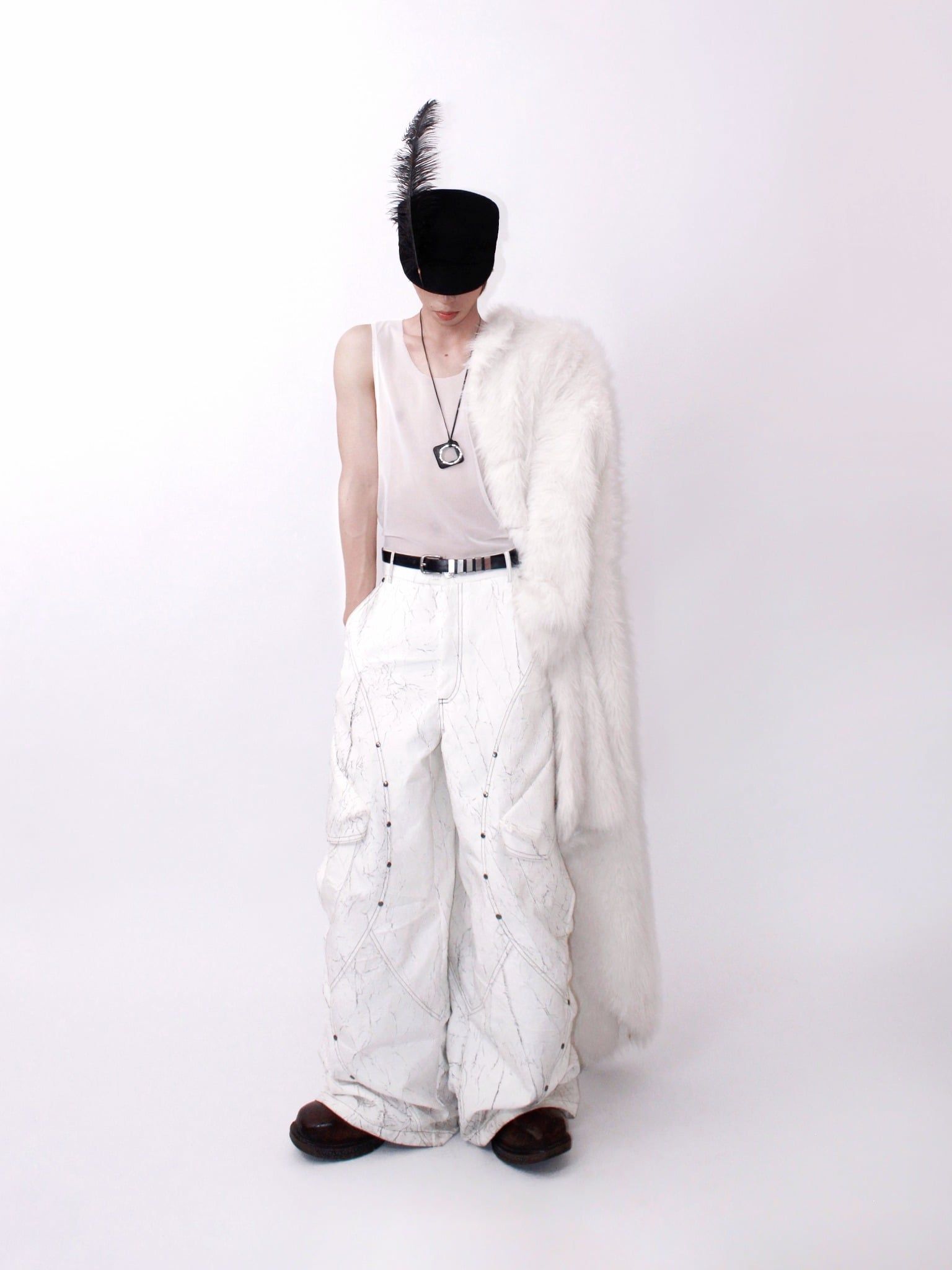  TSUN Thunder Cargo Wide-Leg Pants White - Quần Dài Túi Hộp Ống Rộng Phối Đinh Tán Trắng 