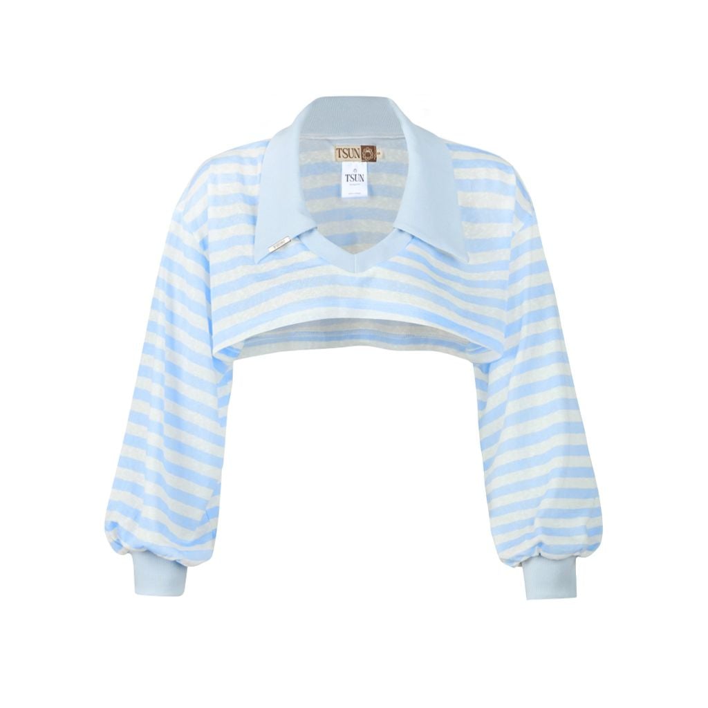  TSUN Blu Stripes Top - Áo Croptop Sọc Tay Dài 