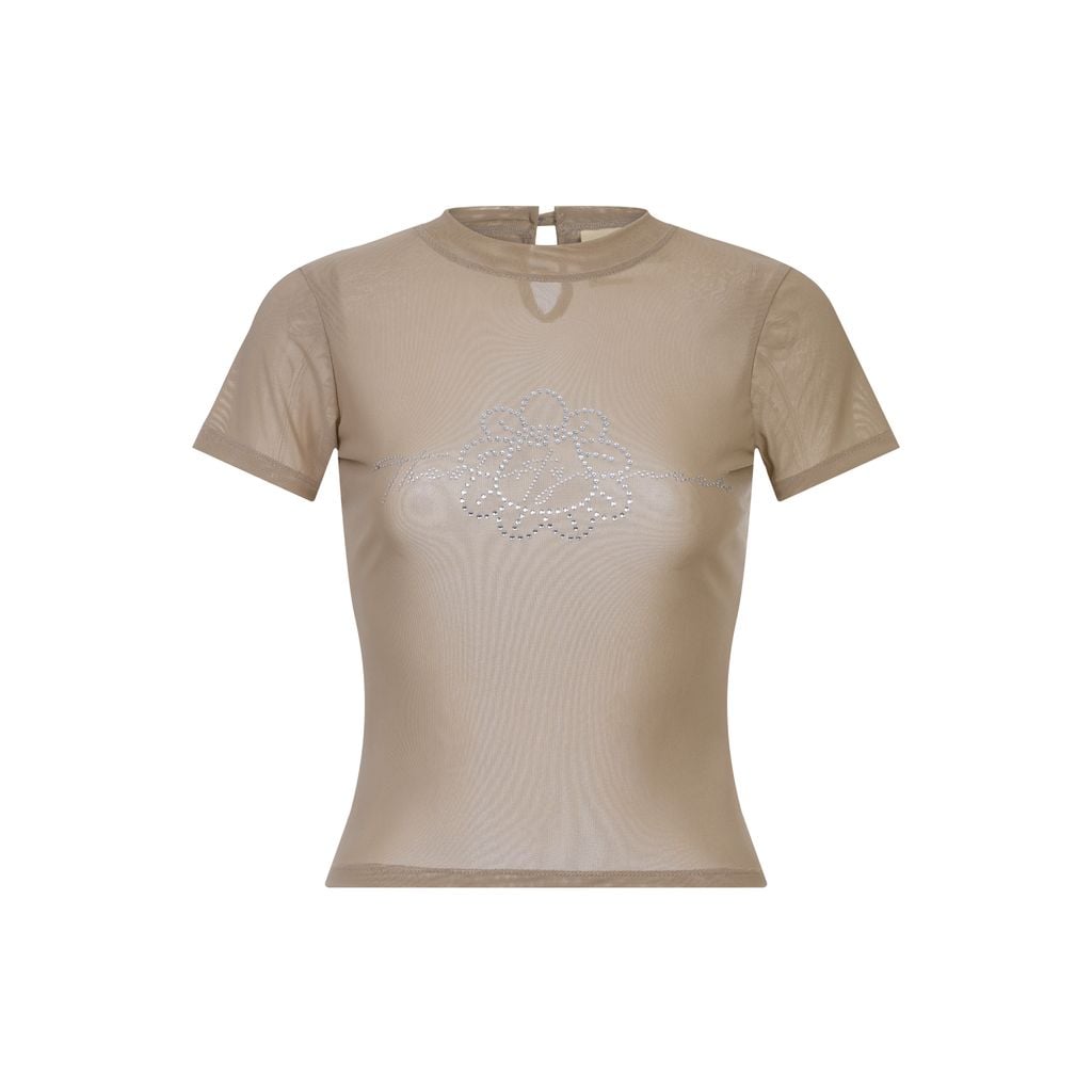  TSUN Áo Lưới Xuyên Thấu Đính Đá Be - Woo Logo See-Through Tee Be 