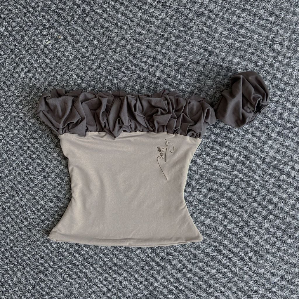  TSUN Layla Top Grey - Áo Ống Cúp Ngực Kiểu Viền Bèo Xám 