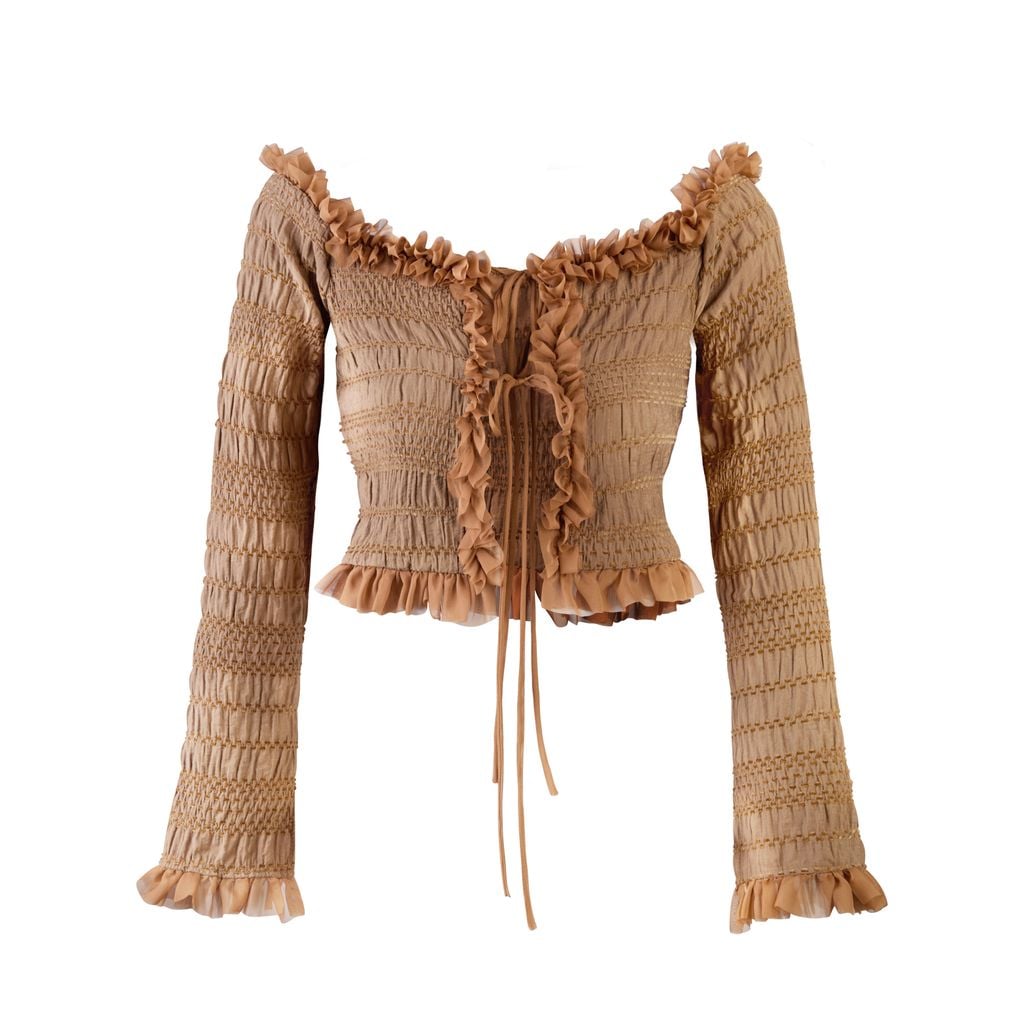  TSUN Cinnamon Charm Top - Áo Bèo Nhún Nâu Tay Dài 