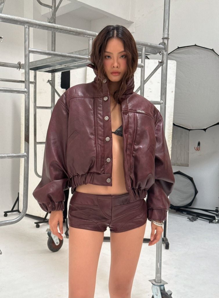  TSUN Lexon Leather Effect Jacket Red Wine - Áo Khoác Hiệu Ứng Da Lexon Đỏ Rượu 