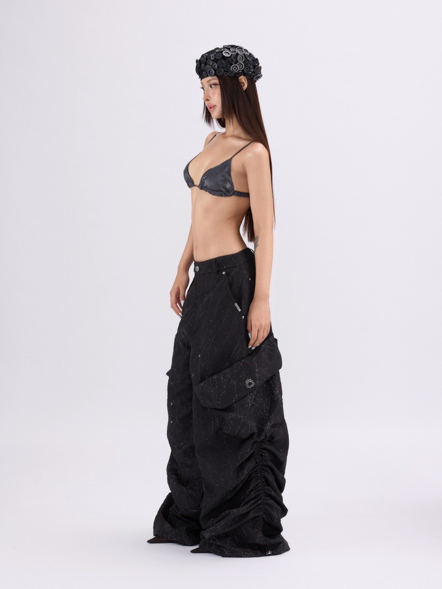  TSUN Thunder Cargo Wide-Leg Pants Black - Quần Dài Túi Hộp Ống Rộng Phối Đinh Tán Đen 