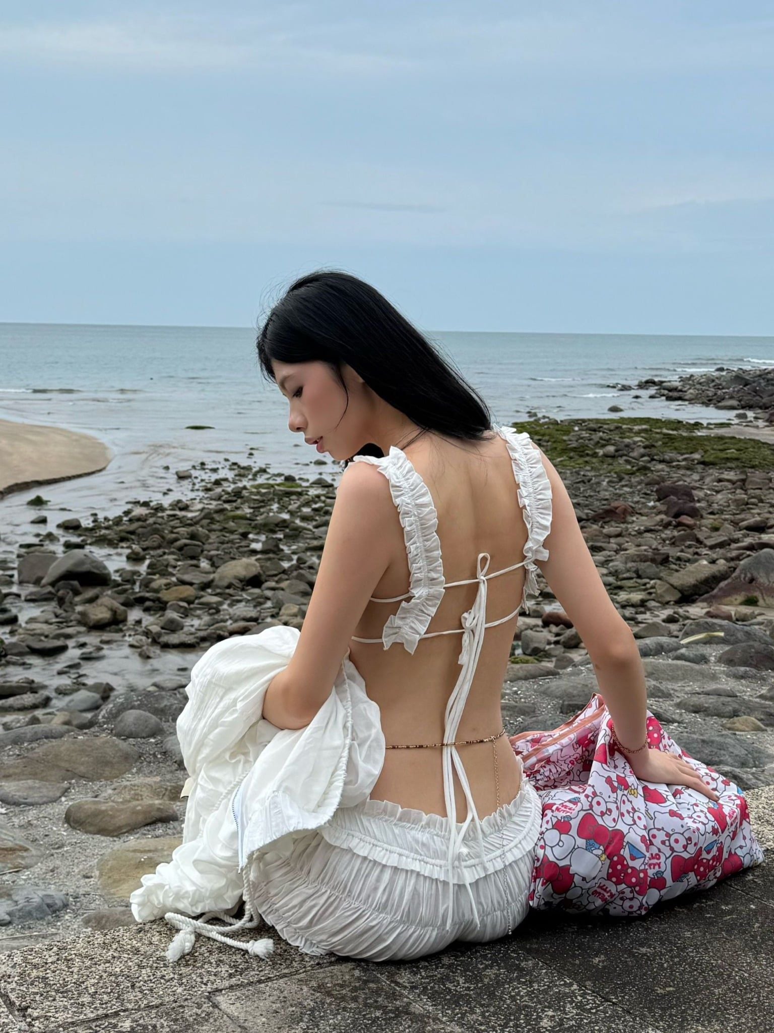  TSUN Áo Mini Croptop Đi Biển Trắng - Wavy Muse Top White 