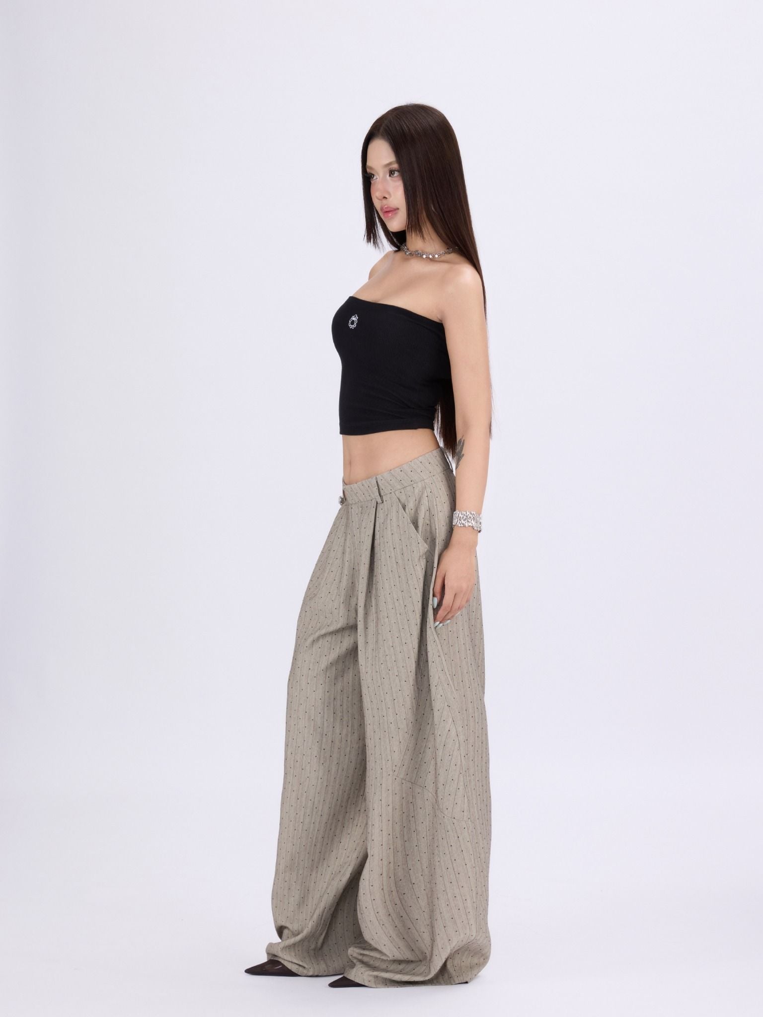  TSUN Áo Ống Nữ Đen Dài 