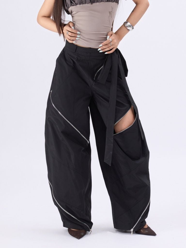  TSUN Quần Dài Thiết Kế Phối 6 Dây Kéo Kim Loại Cao Cấp - Metal Zipper Parachute Pants - Black 