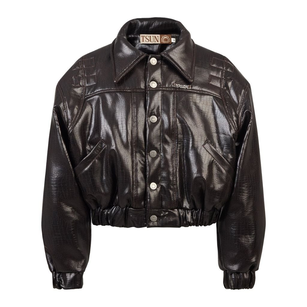  TSUN Lexon Leather Effect Jacket Brown - Áo Khoác Hiệu Ứng Da Lexon Nâu Đỏ 