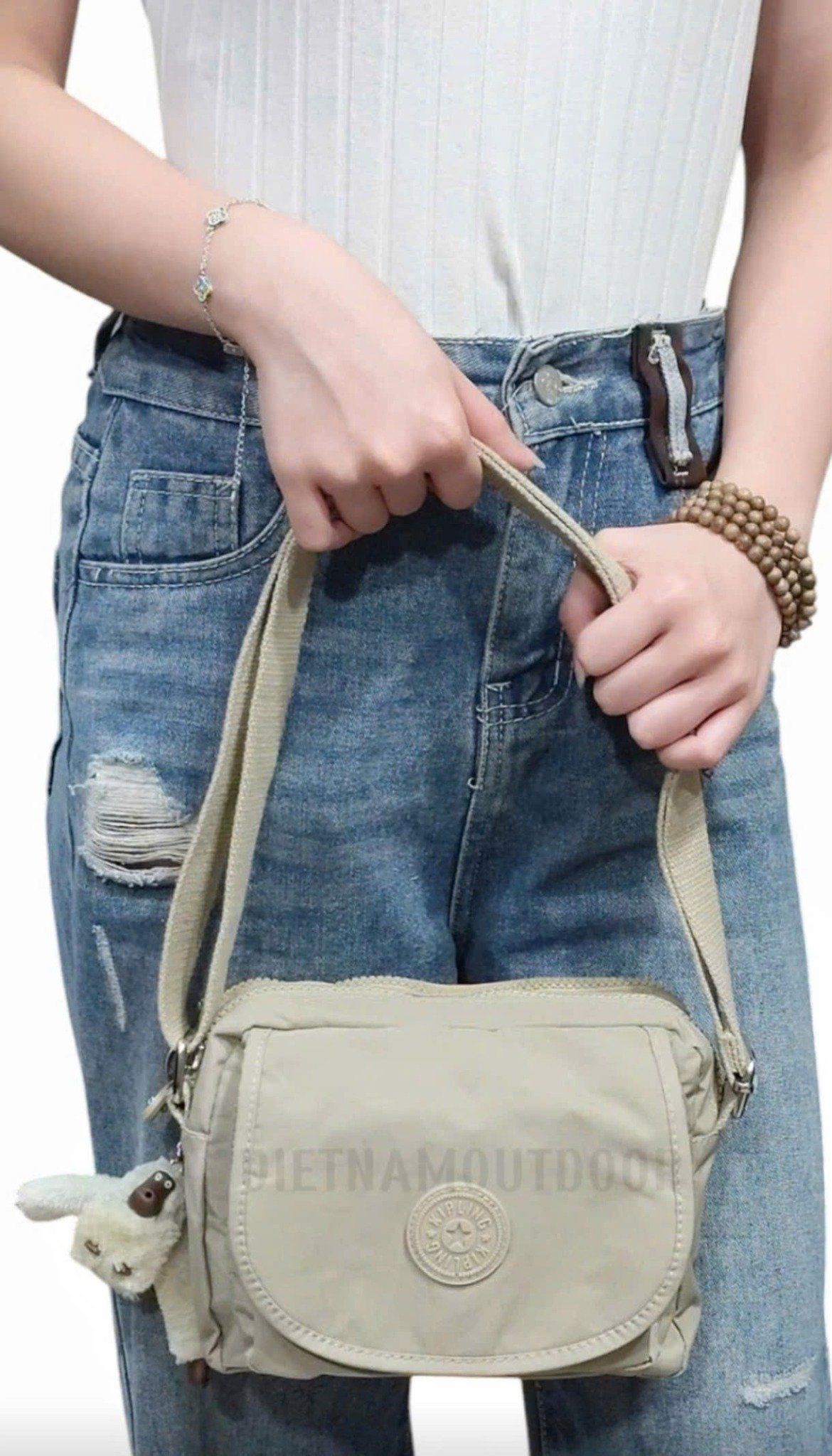  Túi Đeo Chéo KIPLING 5140 Gọn Nhẹ Vải Chống Thấm Nước Tặng Kèm Móc Khóa Khỉ 
