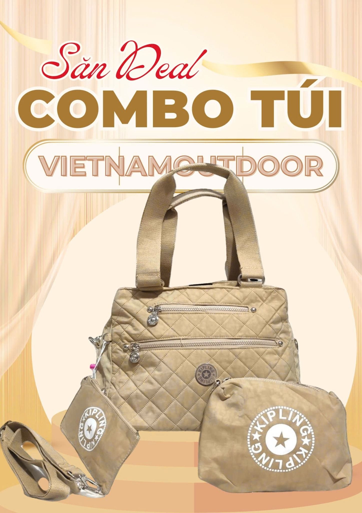  Combo Túi Xách Mua 1 Được 4 Siêu Hời Túi Xách + Ví + Túi Đeo Vai Nhỏ Gọn Chống Thấm Đa Năng Kipling 221041 