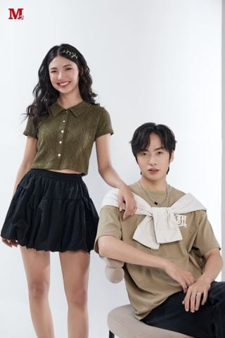 Áo Thun Nữ Croptop tay ngắn cổ đức hai màu nâu và rêu năng động K0030890 Thời Trang M2