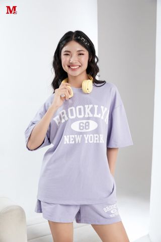 Bộ quần áo nữ ngắn tay chất cotton in màu tím và đen in chữ Brooklyn K0030779 thời trang M2