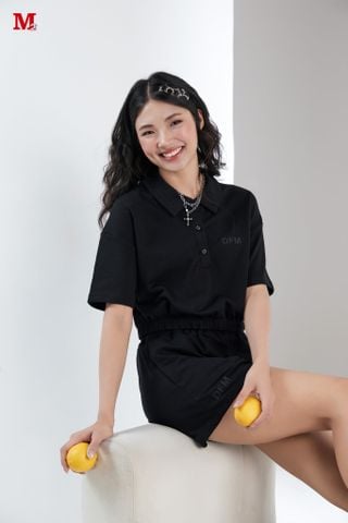 Bộ quần áo nữ ngắn tay cổ đức chất cotton in màu tím và đen K0030794 Thời trang M2