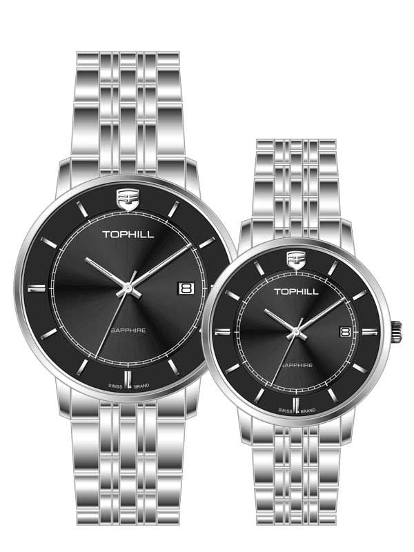  ĐỒNG HỒ TOPHILL TA037G.S1152 & TA037L.S1152 Cặp Máy quartz(pin) Kính sapphire 5ATM 