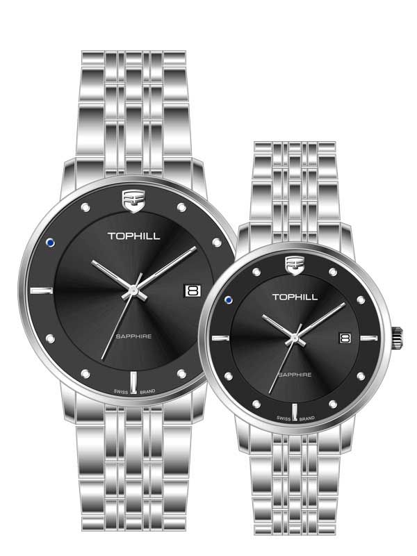  ĐỒNG HỒ TOPHILL TA052G.S1182 & TA052L.S1182 Cặp Máy quartz(pin) Kính sapphire 5ATM 
