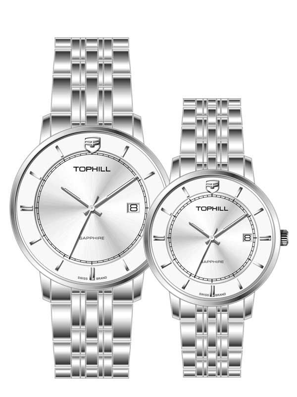  ĐỒNG HỒ TOPHILL TA037G.S1652 & TA037L.S1652 Cặp Máy quartz(pin) Kính sapphire 5ATM 