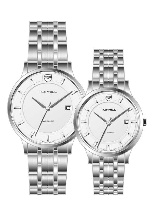  ĐỒNG HỒ TOPHILL TA039G.S1652 & TA039L.S1652 Cặp Máy quartz(pin) Kính sapphire 5ATM 