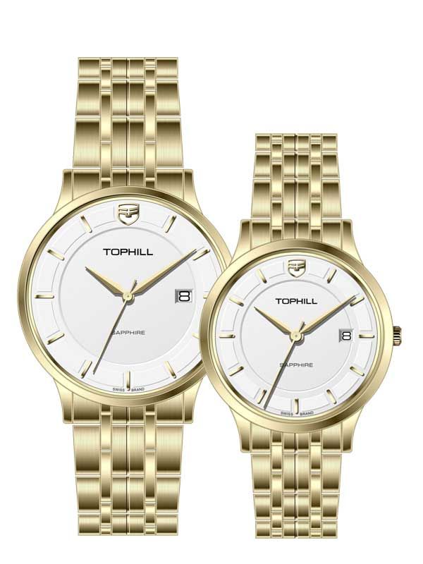  ĐỒNG HỒ TOPHILL TA039G.S2652 & TA039L.S2652 Cặp Máy quartz(pin) Kính sapphire 5ATM 