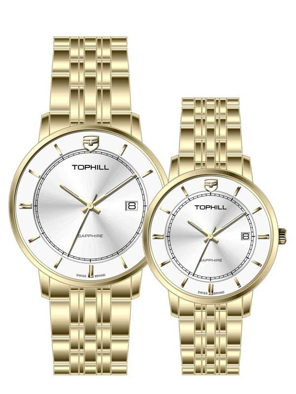  ĐỒNG HỒ TOPHILL TA037G.S2652 & TA037L.S2652 Cặp Máy quartz(pin) Kính sapphire 5ATM 