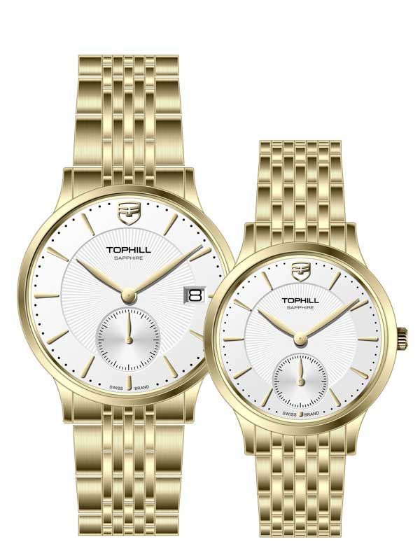  ĐỒNG HỒ TOPHILL TA051G.S2652 & TA051L.S2652 Cặp Máy quartz(pin) Kính sapphire 3ATM 
