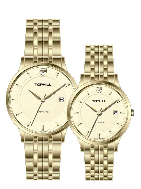  ĐỒNG HỒ TOPHILL TA039G.S2952 & TA039L.S2952 Cặp Máy quartz(pin) Kính sapphire 5ATM 