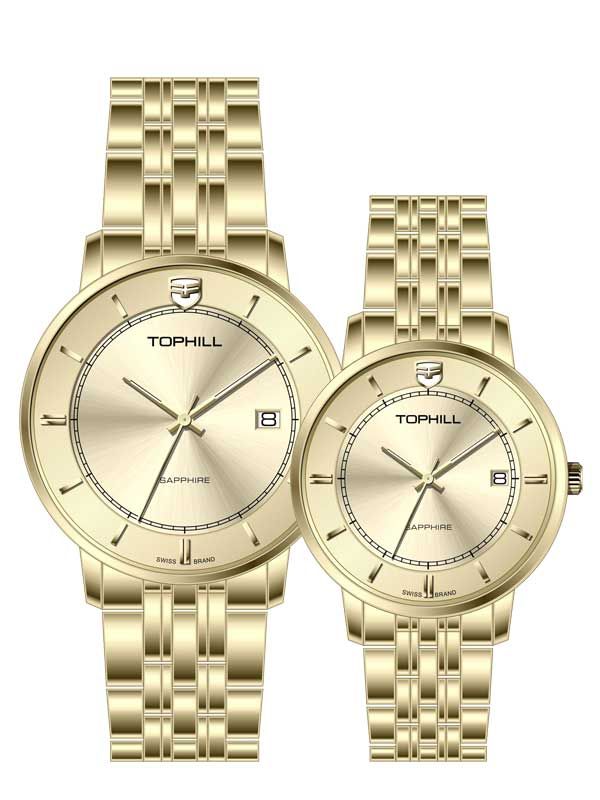  ĐỒNG HỒ TOPHILL TA037G.S2952 & TA037L.S2952 Cặp Máy quartz(pin) Kính sapphire 5ATM 