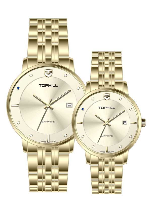  ĐỒNG HỒ TOPHILL TA052G.S2982 & TA052L.S2982 Cặp Máy quartz(pin) Kính sapphire 5ATM 