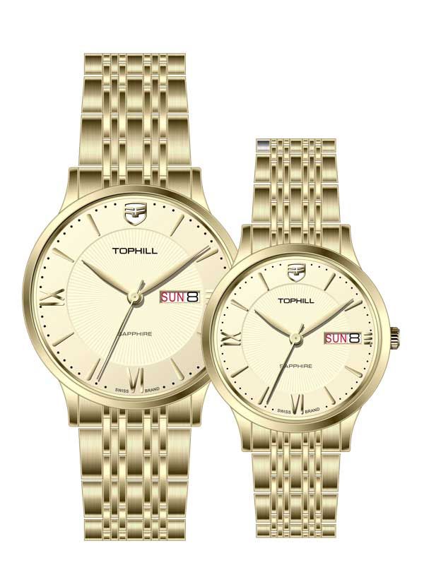  ĐỒNG HỒ TOPHILL TA050G.S2992 & TA050L.S2992 Cặp Máy quartz(pin) Kính sapphire 5ATM 