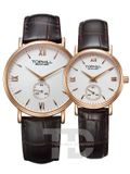  ĐỒNG HỒ TOPHILL TA021G.PZ3297 + TA021L.PZ3297 Nam+Nữ Dây da Máy Quartz (pin) Kính Sapphire 3ATM 