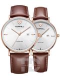  TOPHILL TA031G.PZ3657 + TA031L.PZ3657 Nam+Nữ dây da máy Quartz kính Sapphire 3ATM 