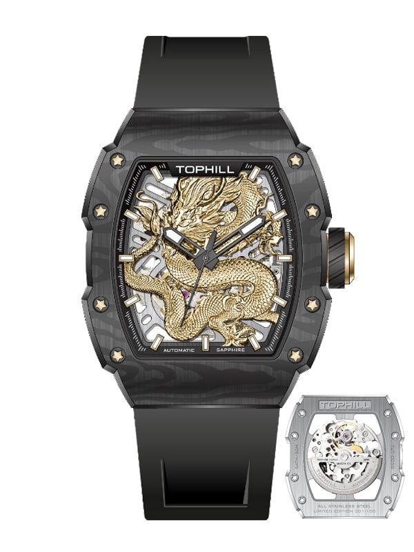  ĐỒNG HỒ TOPHILL TUT005G.GB5158 Nam dây da Máy Automatic Kính sapphire 5ATM 