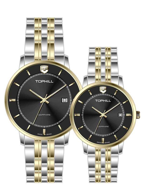  ĐỒNG HỒ TOPHILL TA037G.S6152 & TA037L.S6152 Cặp Máy quartz(pin) Kính sapphire 5ATM 
