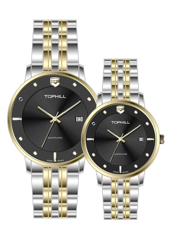  ĐỒNG HỒ TOPHILL TA052G.S6182 & TA052L.S6182 Cặp Máy quartz(pin) Kính sapphire 5ATM 