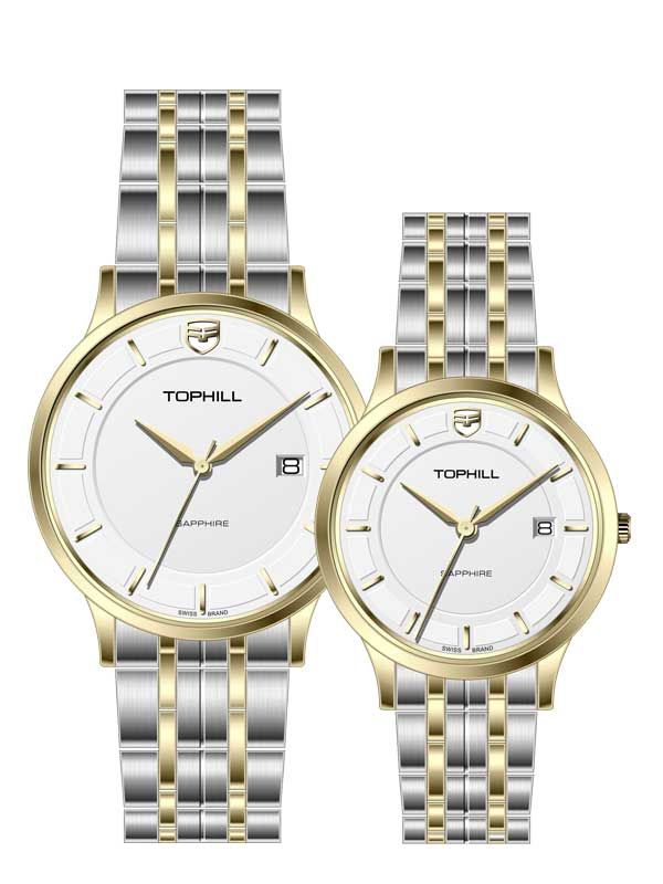  ĐỒNG HỒ TOPHILL TA039G.S6652 & TA039L.S6652 Cặp Máy quartz(pin) Kính sapphire 5ATM 